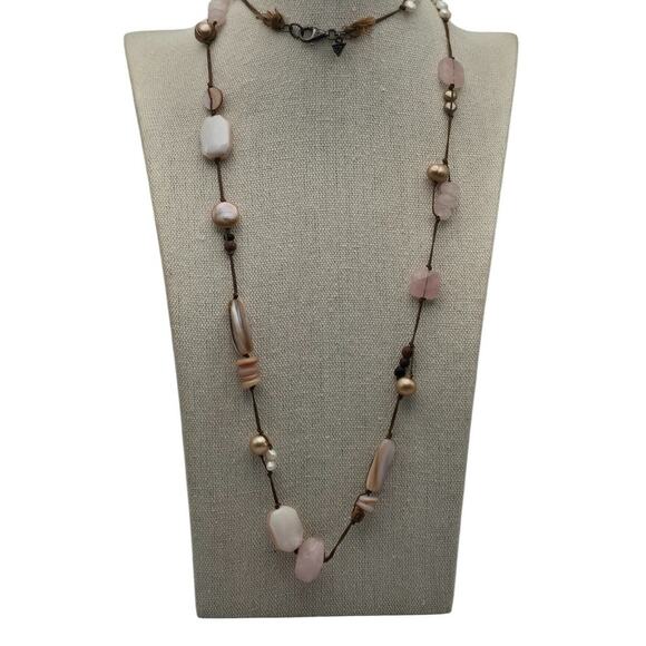 Silpada Long Sterling Silver Pink Pearl Rose Quartz Necklace  Silpada Sterling Silver Long Bead Necklace Rose Quartz Shell Pearl Boho Layering